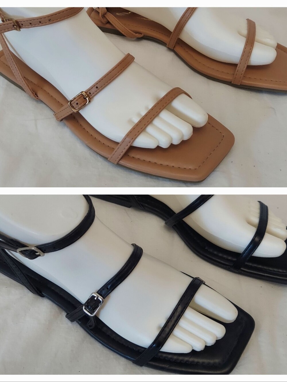 Lot Of 2 Olivia Ferguson nude/black, minimalist strappy flat sandal Sz 8
